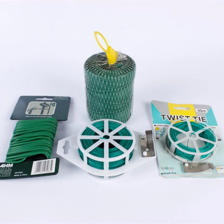 Green pvc plastic-coated garden branches fixed and tied with wire Green pvc plastic-coated garden branches fixed and tied with wire